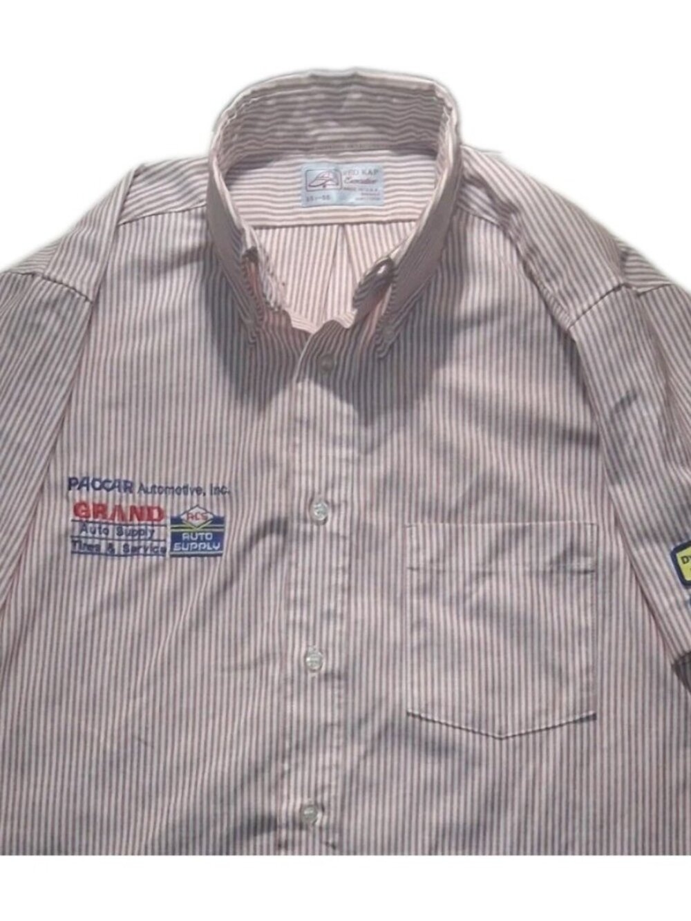 Vintage Red Kap Striped Mechanic Work Shirt PACCAR Castrol Patches